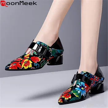 MoonMeek 2020 Naujas Prekės ženklas originali moterų oda siurbliai mados gėlės pažymėjo tne ponios batai rudenį klasikinis elegantiškas batai