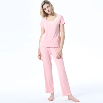 Moteriški modalinis pižama nustatyti porą sleepwear 2019 m. pavasario vasaros plius dydžio naktiniai drabužiai kelnės 2 gabalas namų tiktų juoda elastinga