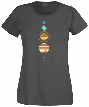 Moteriški Saulės Sistema T-Shirt - Juokingi marškinėliai kosmoso astronomijos mados retro planetos