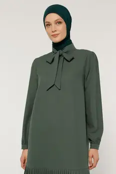Moterys ilgomis Rankovėmis Suknelė Kaklaraištį Apykaklės Plisuotos modelio didelis dydis Medvilnės Hijab Musulmonų Mados 2021 Žiemą Vasarą Turkijoje Laisvalaikio Drabužiai