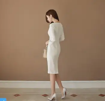 Moterų 2018 m. pavasarį naujas elegantiškas temperamentas slim suknelė plonas seksualus septynių taškų rankovėmis suknelė