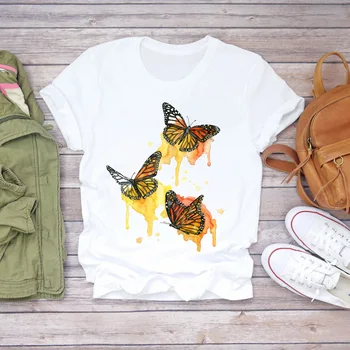 Moterų Augalų, Gėlių Akvarelė 90s Trumpas Rankovės Mados Spausdinti Lady T-shirts Viršuje Moterų Graphic T Shirt Ladies Moterų Tee Marškinėliai
