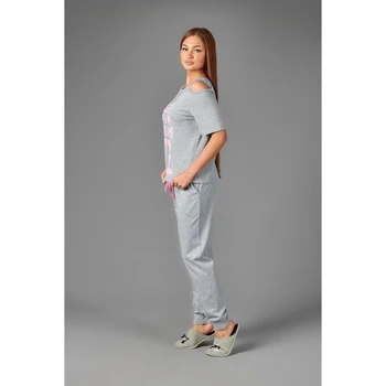 Moterų kostiumas (T-marškinėliai, kelnės), pilkos spalvos, dydis 44