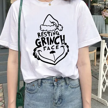 Moterų marškinėliai poilsio Grinch veido Kalėdų spausdinti marškinėliai madinga ir įdomus Harajuku grafinis t-shirt mergina viršų