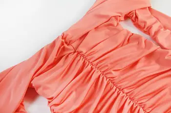 Moterų Sexy Off Peties Ilgomis Rankovėmis Mini Suknelė 2021 M. Pavasario Vasaros Kryžiaus V-Kaklo, Kietas Atsitiktinis Slim Bodycon Plisuotos Šalies Vestidos