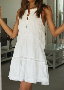 Moterų Vasaros Kietas Mini Balta Suknelė Vintage Boho Bohemian Suknelės Beach Trumpą Suknelę Ponios Vasaros Atsitiktinis Sundress Atostogų