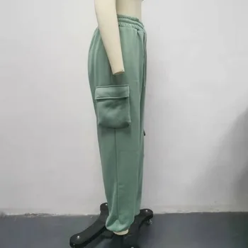 Moterų vientisos Spalvos Sweatpants Atsitiktinis Aukštos Elastinga Juosmens sutraukimo juostelę Palaidi Tinka Poilsiu Kelnės su Kišenėmis Streetwear S-2XL