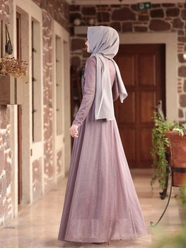 Musulmonų Hijab Vakarinę Suknelę Sidabriškai Siuvinėjimo Išsamios Išklotos Aukštos Kokybės