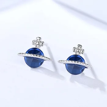 Mėlyna kamuolys 925 sterlingas sidabro auskarai moterims Sidabro 925 papuošalai stud auskarai kubinis cirkonis akmuo earing moterų, mergaičių