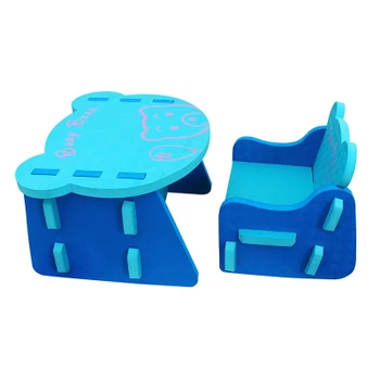 Mėlyna vaikams EVA kėdė ir stalas Vaikams saugaus lentelė kūdikių anticollision jaukus pirmininkas lokys modelio forma, stalas ir kėdės, 0-3 metų amžiaus