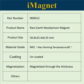 N00412 1pcs N42 Blokuoti super stiprus Retųjų Žemių Neodimio Magnetas, 50.8x25.4x6.35 mm,stačiakampio gretasienio Ndfeb Magnetas ,Namų Dekoracijas Šaldytuvas