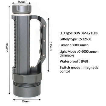 Nardymo Šviesos 6*XM-L2 LED Nardymas Fotoblyksčių Lempos, Šviesos, atsparus Vandeniui 100M po vandeniu Fakelas Žibintų Naudojimo 32650 Baterija
