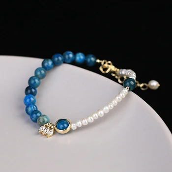 Natūralių Gėlo Vandens Baroko Perlas Blue Stone Reguliuojamas Apyrankės Moterims, Dovana Smulkūs Juvelyriniai Dirbiniai Pulseira Feminina Prabangos