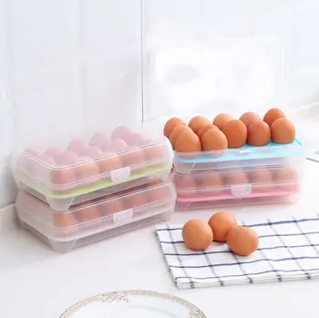 Naudinga, Patogu Kietų Kiaušinių Laikymo 15 Skylių Vieną Langelį Nešiojamą Šaldytuvą Šviežių Konteinerių Atveju