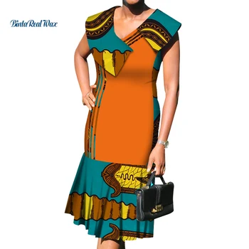 Nauja Afrikos Suknelės Moterims Afrikos Vaškas Spausdinti Sleeveles Kelio Ilgis Suknelės Vestidos heidi bazin Afrikos Ankaros Moterų Suknelės, WY4520