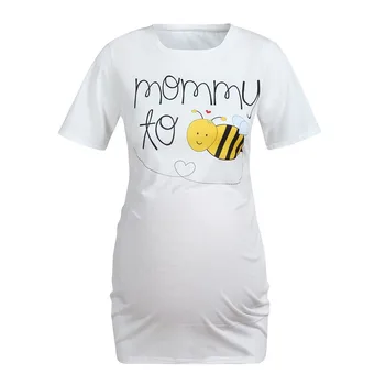 Nauja Palaidinė Nėščioms Moterims Bičių T-shirt Viršūnės Vasarą Motinystės Marškinėliai trumpomis Rankovėmis Animacinių filmų Spausdinti Viršų Moteris Nėštumo Drabužiai