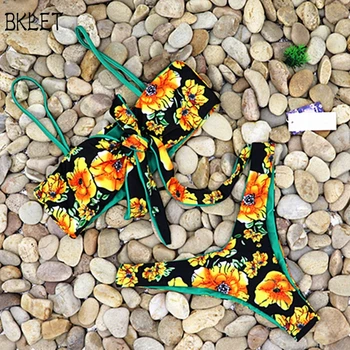Nauja Seksuali Spausdinti Bikini 2018 Gėlių Spausdinti Maudymosi Kostiumėliai Moteris Laivapriekio Kaklaraištis Diržas Monokini Maudymosi Kostiumėlis Beach Bikini Maillot De Bain Femme