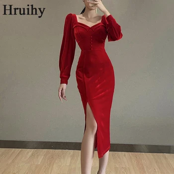 Nauja Suknelė Moterims Ilgomis Rankovėmis Raudona Elegantiškas Aukšto Juosmens Mados Ilga Suknelė Moteriška Rudens Aikštėje Apykaklės Vakare Šalies Klubas Skraiste