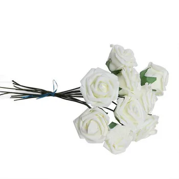 Naujas 10vnt/daug 7cm Galvos PE Rožių Putų Gėlių Puokštės, Vestuvių Namų Dekoro Kreminės Baltos spalvos Dirbtinių Rožių Žiedai