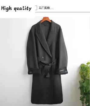 Naujas 2020 m. dvipusis kašmyro paltai moterims artimųjų ir ilgas vilnonis kailis apyvarta rankovės diržo vilnoniai paltai didmeninės