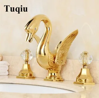 Naujas atvykimo prabangaus žalvario, aukso apdailos swan dizaino vonios 8 