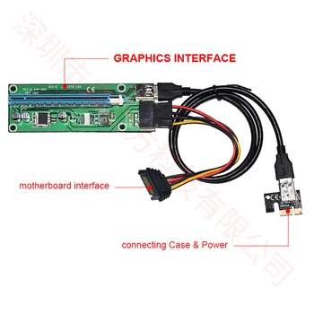 NAUJAS Aukštos kokybės USB 3.0 PCI-E Riser Express 1X 4x 8x 16x Extender Stovo Adapteris Kortelės SATA 15pin Vyras į 6pin Maitinimo Kabelis