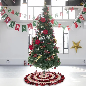 Naujas-Gražiausią Kalėdų Medį Sijonas 116cm Kalėdų Medžio Apdaila Susiėmę Dvigubo Sluoksnio Apdaila Kalėdų Eglutė Dekoras Raudona-Juoda Skara