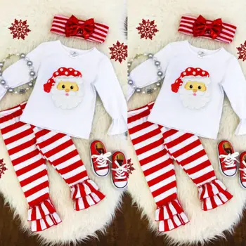 Naujas Kalėdų Bamblys Vaikams, Kūdikių Mergaitės Viršūnes Suknelė Kelnės Lankelis Komplektus Nustatyti Kūdikių Drabužiai