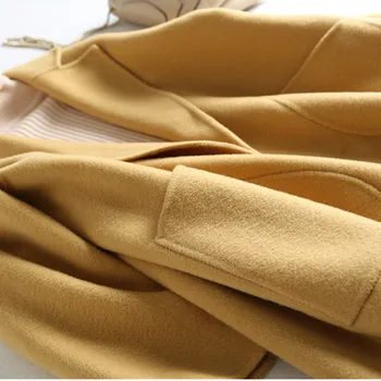 Naujas Korėjos 2021 M. Rudens Ir Žiemos Paltai Moterims Trumpas Vilnos Striukė Diržo Abiejų Pusių Kašmyro Paltas Moteriška Geltona Juoda Outwear Casaco