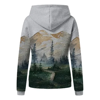 Naujas Moterų Plius Dydžio palaidinukė hoodies mados sweatsh moterų Kalnų Spausdinti Megztinis ilgomis Rankovėmis Palaidinukė Marškinėliai толстовка .