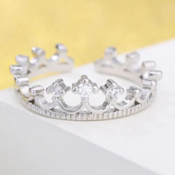 Naujas Princess Crown Kristalų, pusbrangių Akmenų Ir Sidabro Padengtą Atidarymo Žiedas Prabangus Juvelyriniai dirbiniai Moterims
