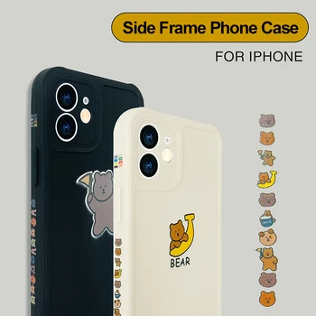 NAUJAS Pusėje Rėmo Mielas Lokys Telefono dėklas Skirtas iphone 12 Mini Pro 11 Max Animacinių filmų Gyvūnų SE 7 8 Plus X XR XS SE 2020 Minkštas Silikoninis Dangtelis