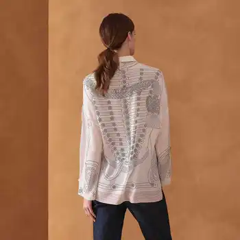Naujas šilko marškinėliai mazgas Kinija spausdinti šilko palaidinė couture purus baltas ilgas rankovėmis marškinėliai šikšnosparnių rankovėmis marškinėliai
