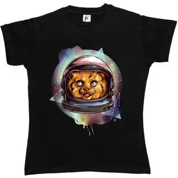 Naujausias 2019 Vyrų Mados Šypsosi Laimingas Pūkuotas Katinas Dėvėti Kosmonauto Kostiumas Erdvėje Moterų Ponios T-Shirt Karšto Tee Marškinėliai