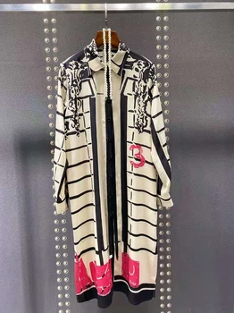 Naują pavasario padėties nustatymo spausdinimas šilko suknelė moteriški Europos stotis aukštos klasės mados atmosfera ilgomis rankovėmis šilko