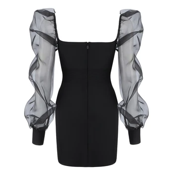 Naują Pavasario Stiliaus Seksualus Ilgomis Rankovėmis Akies Juoda Mini Moterims Bodycon Tvarstis Suknelė 2021 Dizainerio Mados Šalies Klubas Suknelė Vestido