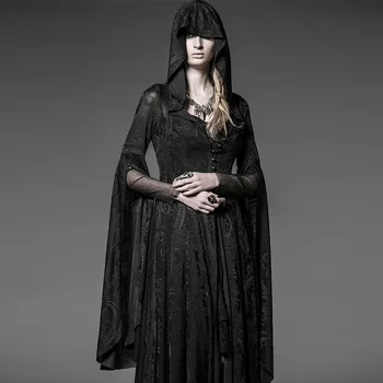 Naujų moteris punk žakardo Helovinas dress Europa ilgai Gobtuvu Suknelė plonas 2016 paslaptingas Gotikos ragana kostiumai Vaidilutė apsiaustu
