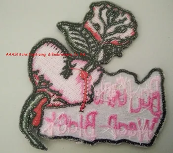 NEMOKAMAS Pristatymas custom siuvinėjimo pleistras gražus ir aukštos kokybės gėlių logotipą, geležies ant drabužių