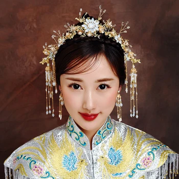 NiuShuya Retro Kinijos Šukuosena Tranditional Vestuvių Vinjetė Plaukų Segtukai Nustatyti Brides Costoume Plaukų Aksesuarai Gėlių Plaukų Jewelr
