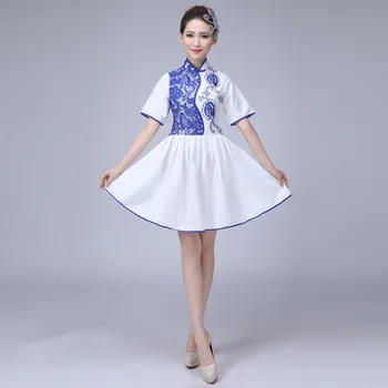 Nėriniai mėlynos ir baltos spalvos porceliano kostiumai Kinų Stiliaus Klasikinio Šokio Senovės Kinų Liaudies Kostiumas Tradicinių Šokių suknelė