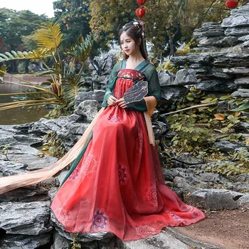 Originalus Hanfu moterų suaugusiųjų kostiumas Kinų stiliaus pagerėjo super pasakų siuvinėjimo visą krūtinės sijonas kasdien kostiumas Hanfu moterims