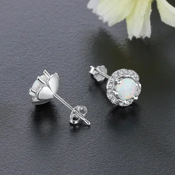 Paprasta 925 Sterlingas Sidabro Gėlė Desigh Auskarai Moterims White Opal Stud Auskarai Jubiliejų Šalis Dovana Moterims Fine Jewelry