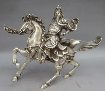 Parengti Kinijos Charakteristikos rankų darbo Tibeto sidabras statula karys, dievas Guan Yu Žirgais