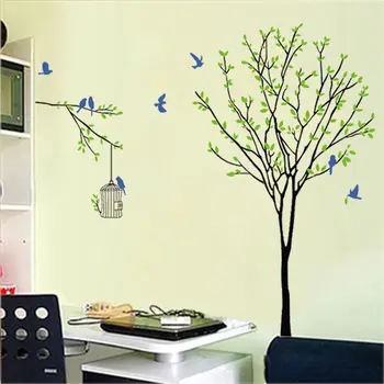 Paukščių narvas ir medžio šaką, kūrybišką šiuolaikinės vinilo sienos lipdukas/nuimamas hidroizoliacijos namo sienos lipdukas