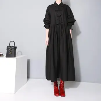 Pavasario vasaros moterų mados kilimo ir tūpimo tako Dizaineris lankas apykaklės juoda suknelė moterų atsitiktinis palaidų vienas gabalas, plius dydis prašmatnus suknelė TB088