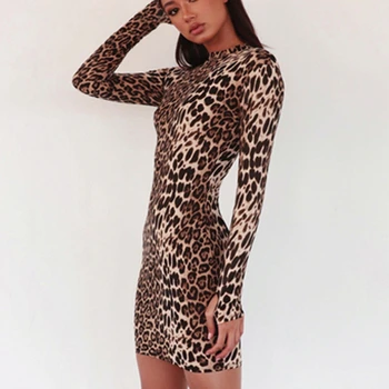 Pavasarį Ir Vasarą Ponios Suknelė 2020 Naujas ilgomis rankovėmis Golfo Leopardas Spausdinti Seksualus Mados Slim Šalis Suknelė