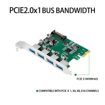 PCIe su USB3.0 4-Port Adapteris Kortelės PCIe2.0 Karšto Keitimu, Kortelės Adapteris Suderinamas su PCI Express2.0 Standartą