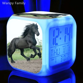 Pievų Black Horse Žadintuvas 7 Spalva Žėrintis LED Skaitmeninis Laikrodis Vaikams Gimtadienio Dovana Daugiafunkcį Liesti jutiklis Laikrodis