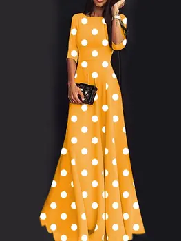 Polka Dot Ilga Suknelė Puoštas Kratinys Dizainas Maxi Suknelės 2019 M. Vasaros Moterų Suknelė Big Swing Elegantiškos Suknelės