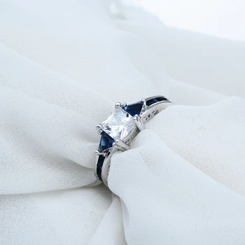 Prabanga AAA CZ Vestuvių Žiedai Moterys sidabro spalvos bižuterijos Royal crown blue trikampio dizaino Grupė Dovanų Platinimo